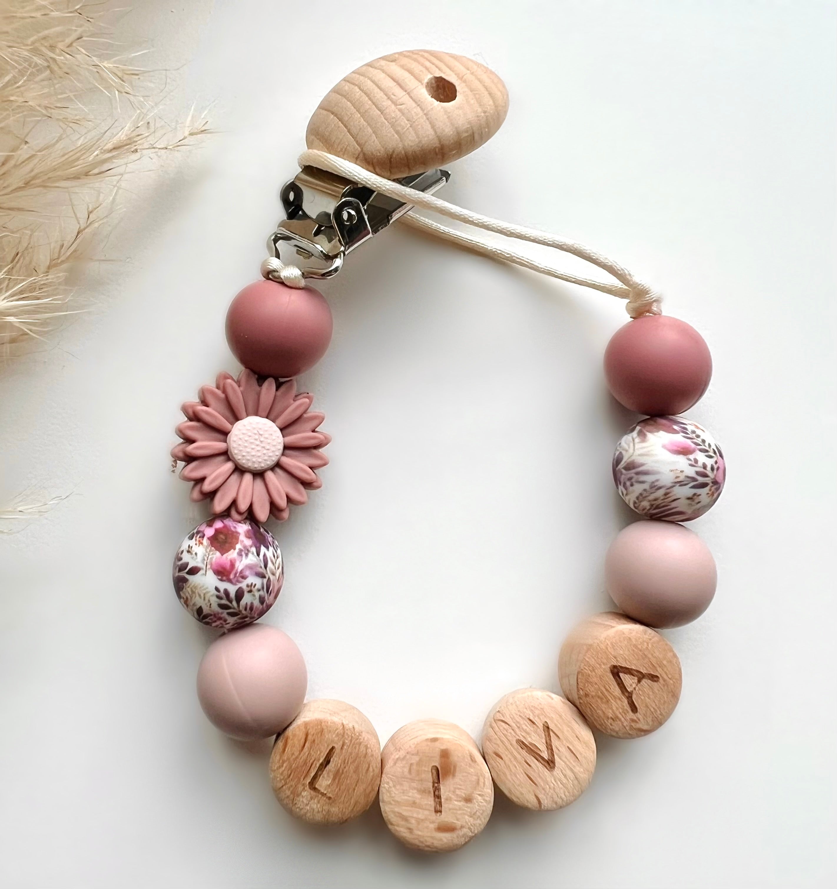 Speenkoord bloem roze